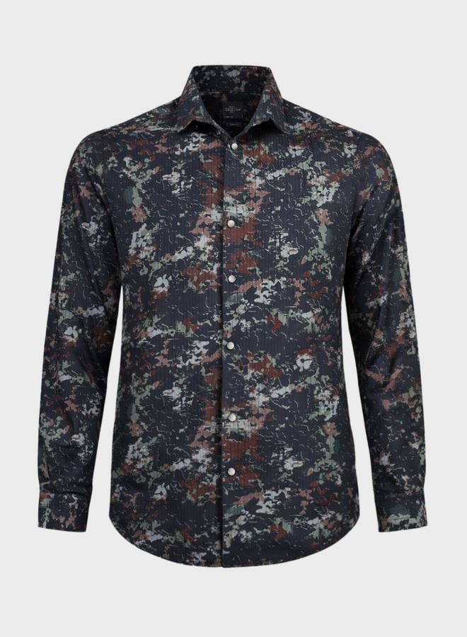 Men Slim Fit Printed Cutaway Collar Party Shirt