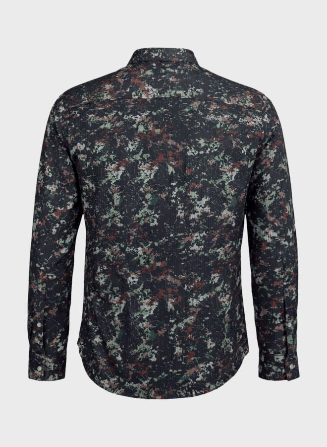 Men Slim Fit Printed Cutaway Collar Party Shirt