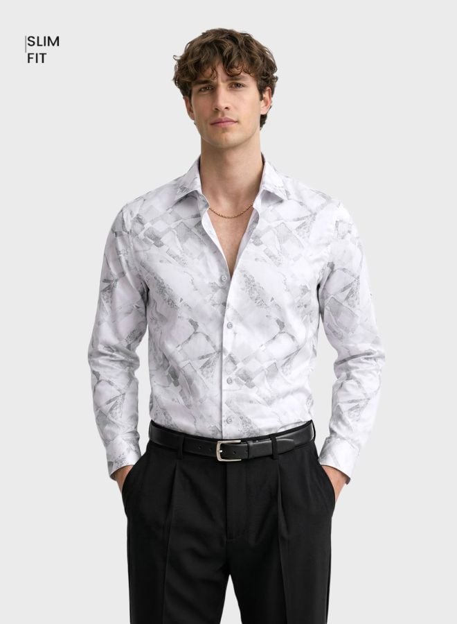 Men Slim Fit Printed Cutaway Collar Party Shirt