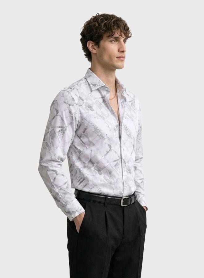 Men Slim Fit Printed Cutaway Collar Party Shirt