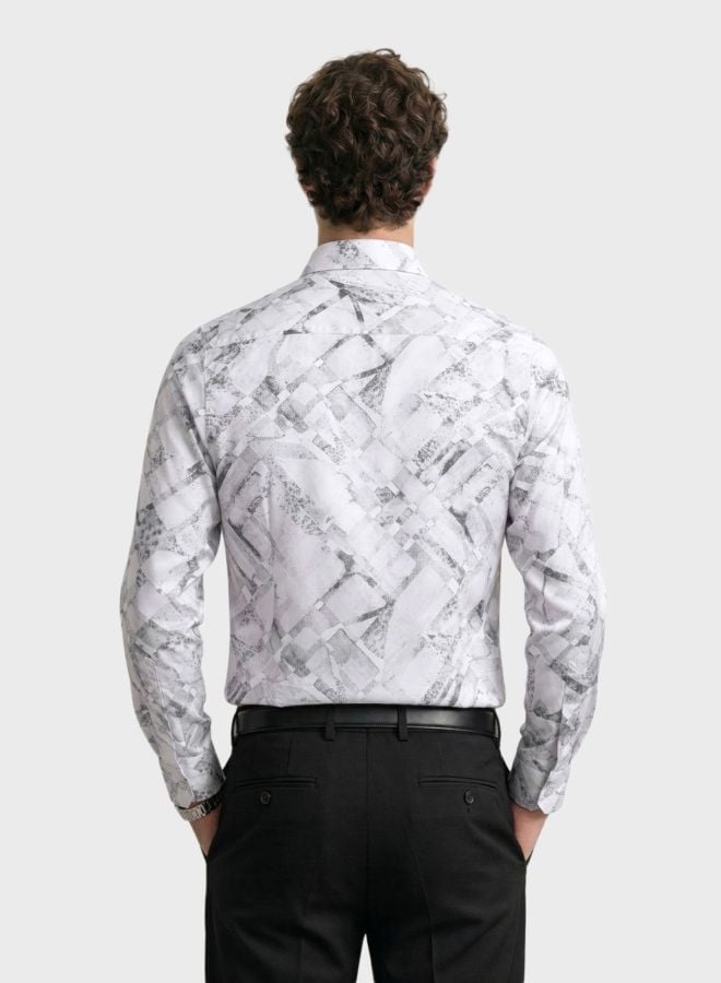 Men Slim Fit Printed Cutaway Collar Party Shirt