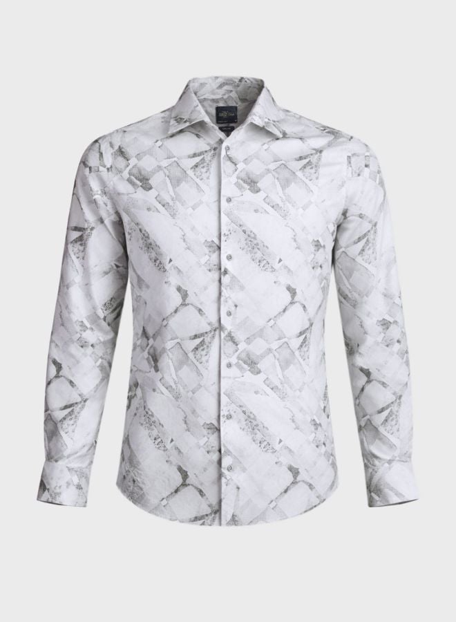 Men Slim Fit Printed Cutaway Collar Party Shirt