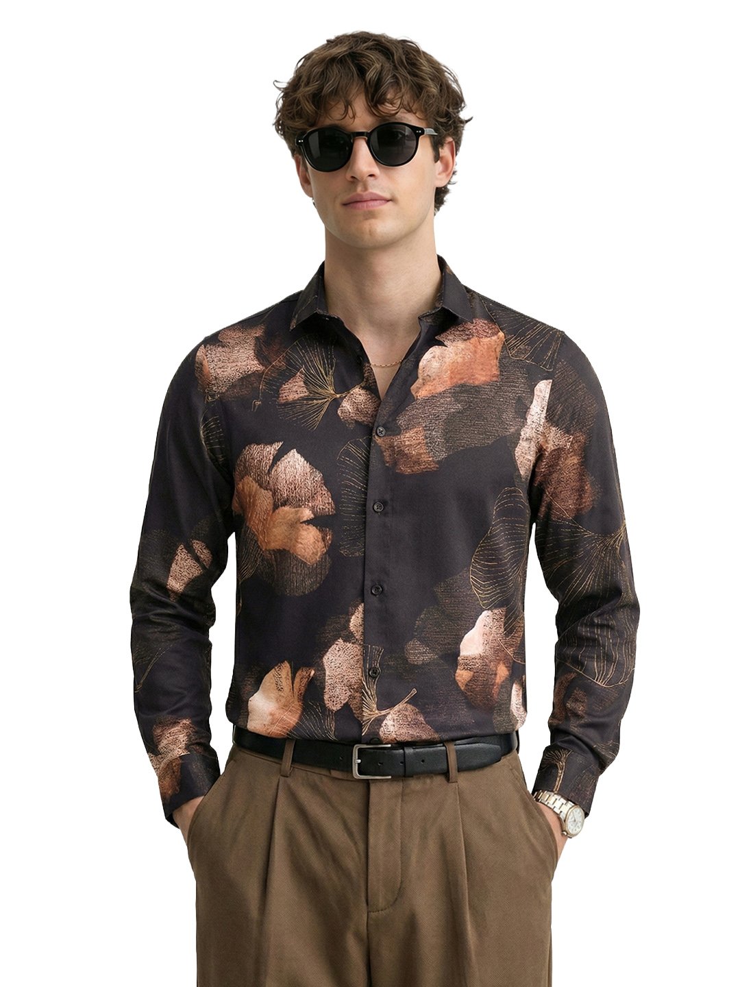 Men Slim Fit Printed Cutaway Collar Party Shirt