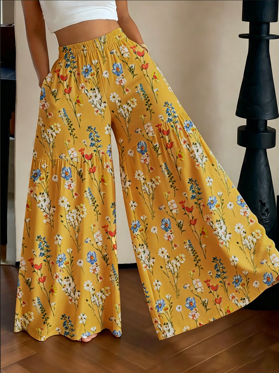 Yellow Printed Flared Pants
