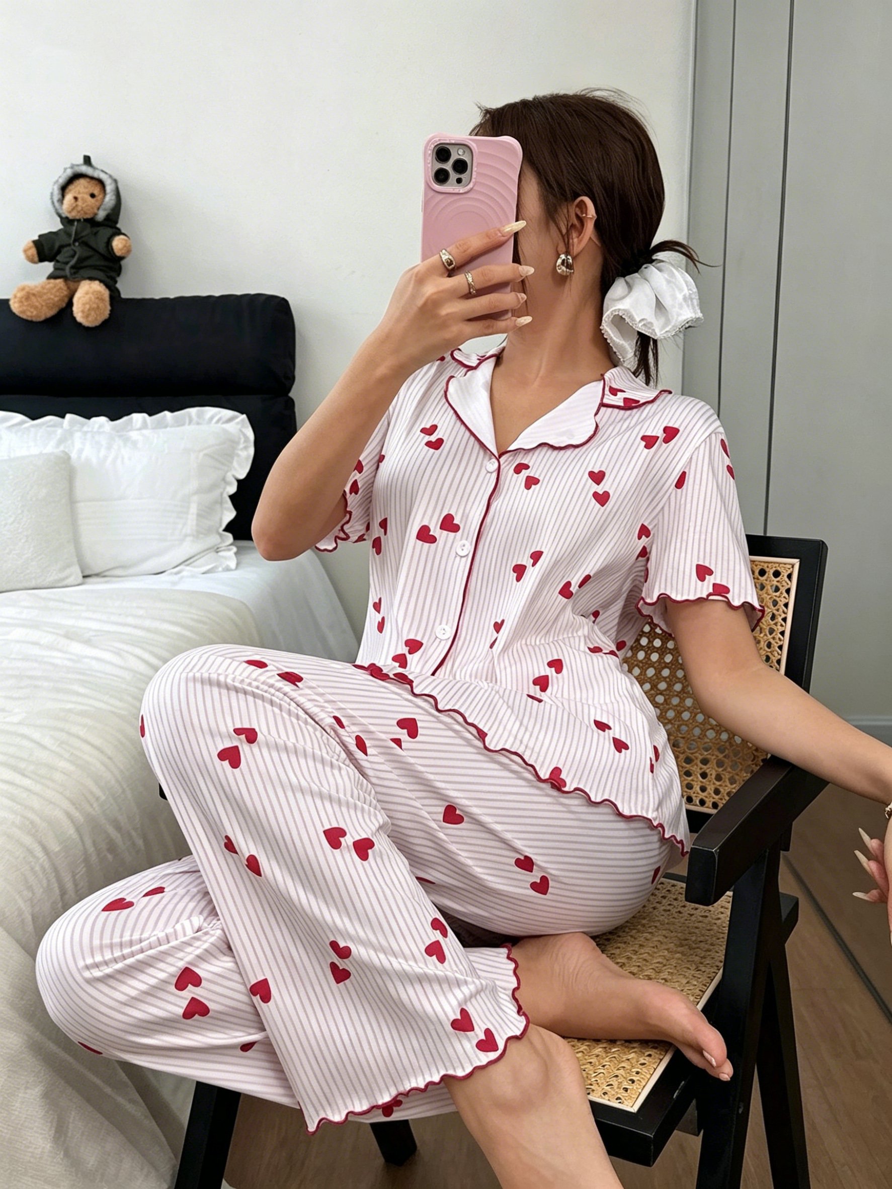 White Printed Shirt and Straight Pyjama Set
