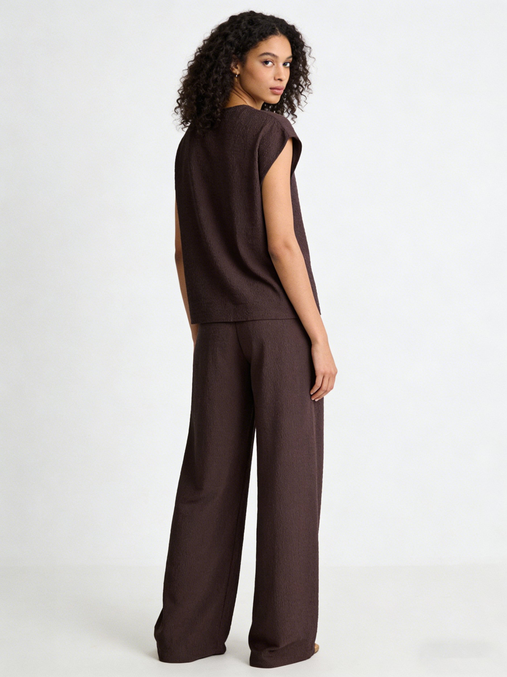 Coffee Brown Solid Knit Tops and Trousers Co-Ords