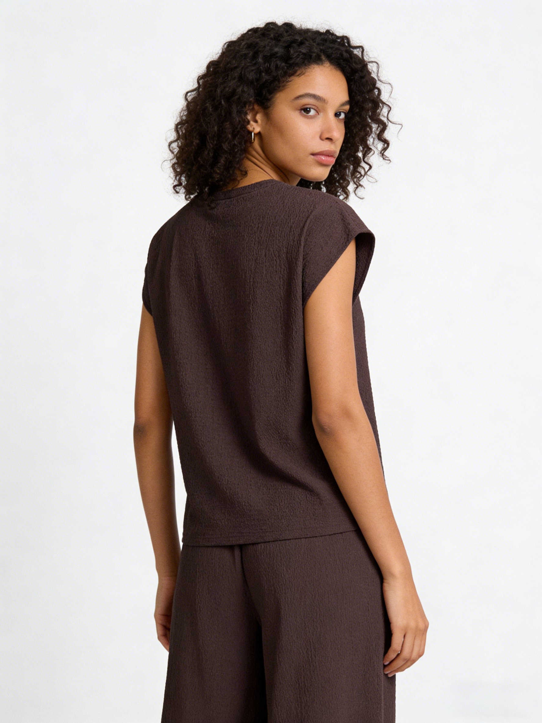 Coffee Brown Solid Knit Tops and Trousers Co-Ords