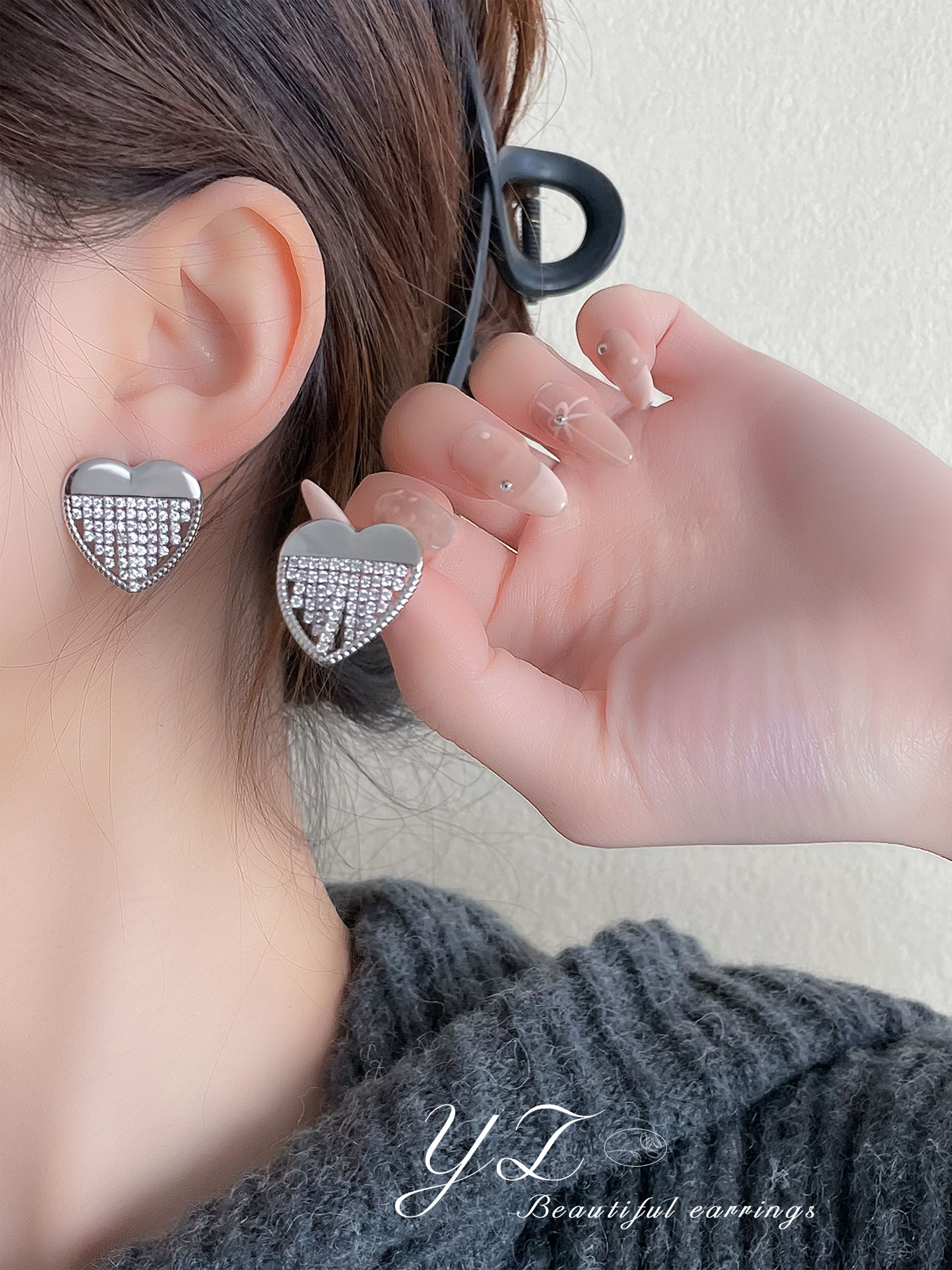 Embellished Heart Stud Earrings