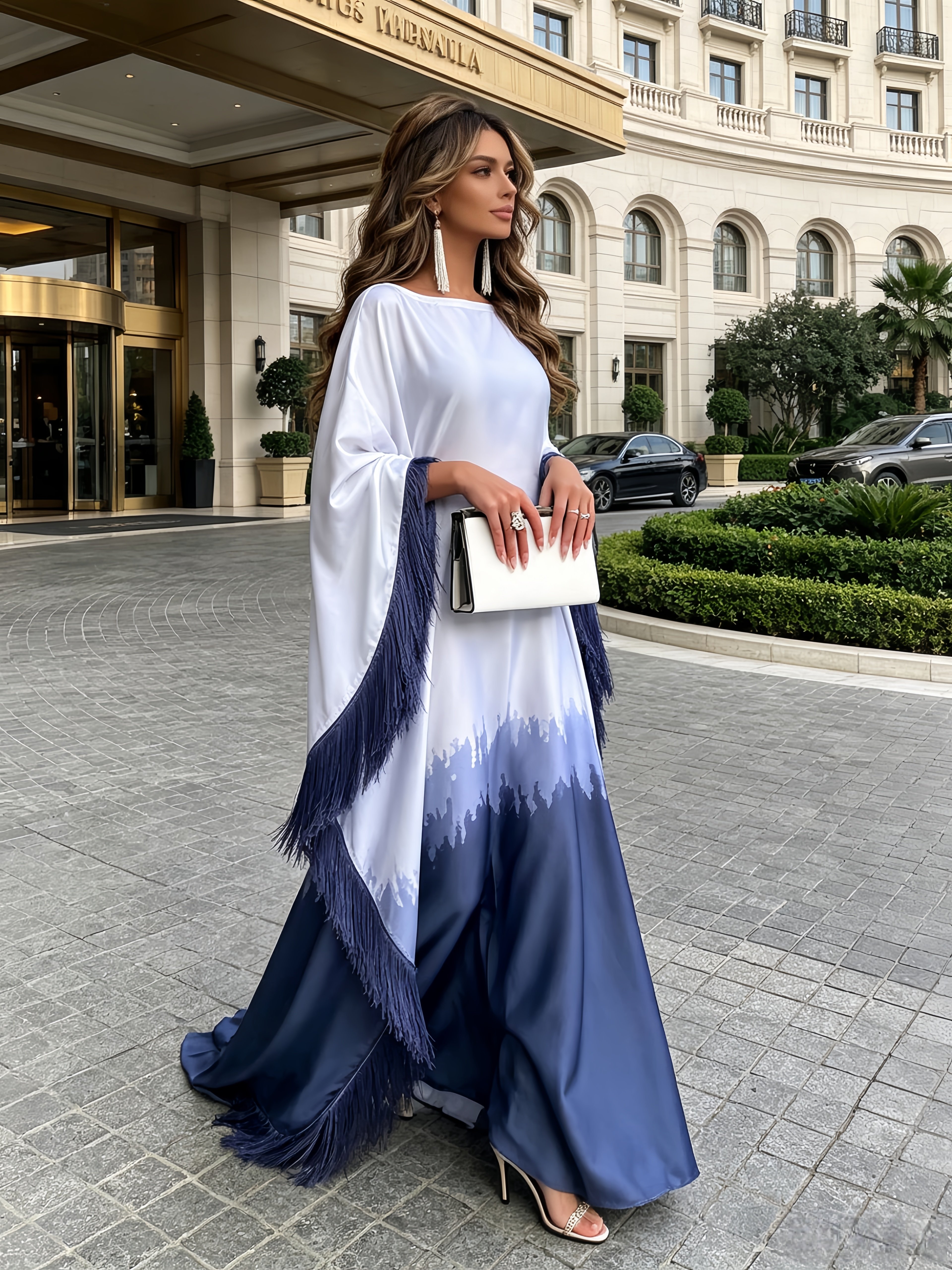 Color Block Kaftan With Fringe Detail