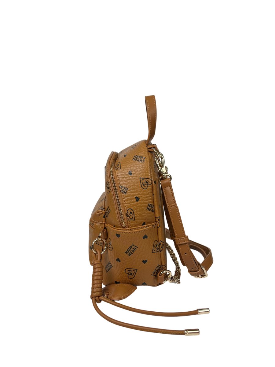 Printed Backpack with Zip and Heart Charm
