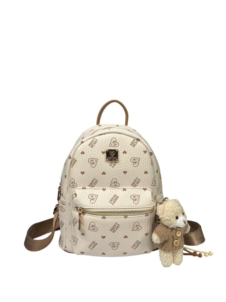 Beige Printed Backpack with Zip