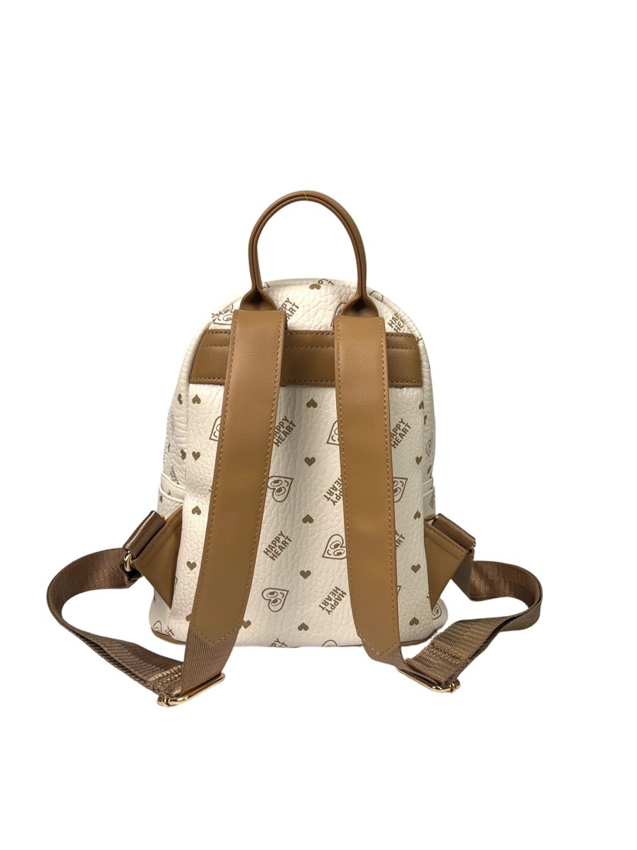 Beige Printed Backpack with Zip