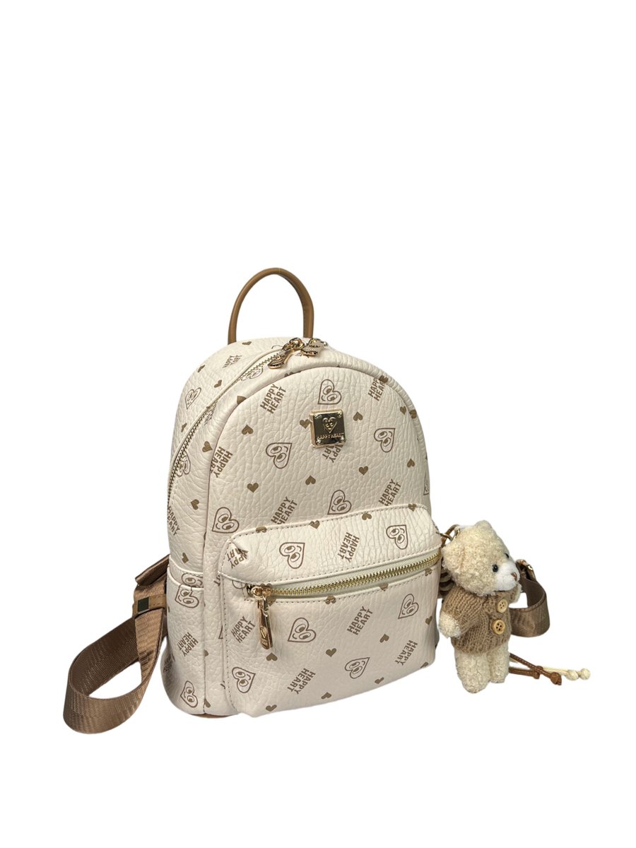 Beige Printed Backpack with Zip