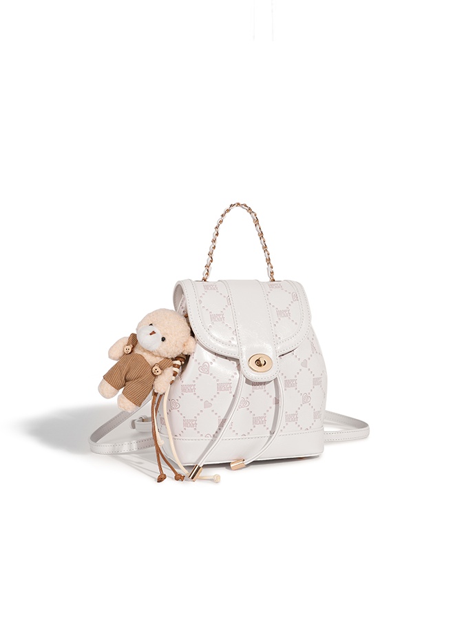 White Mini Backpack with Bear Charm