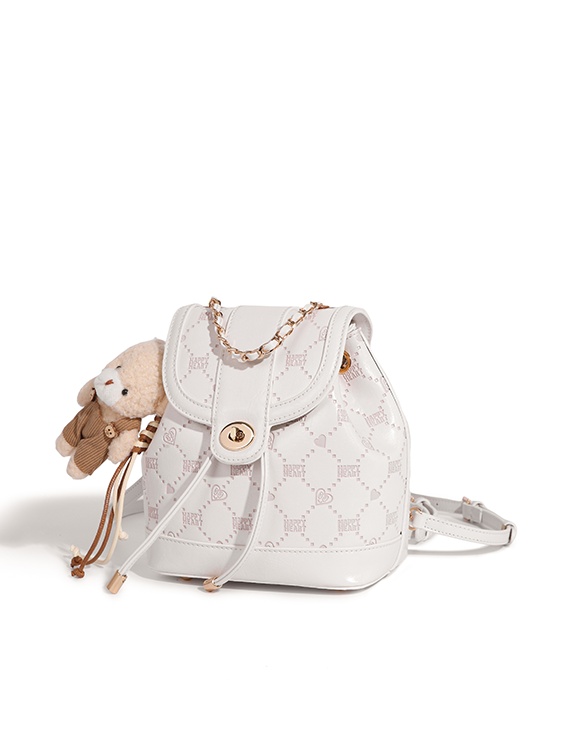 White Mini Backpack with Bear Charm