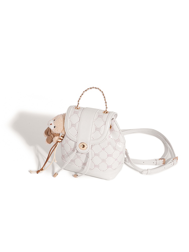 White Mini Backpack with Bear Charm