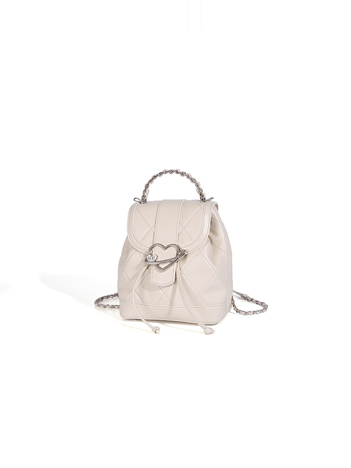 White Quilted Mini Backpack with Heart Clasp
