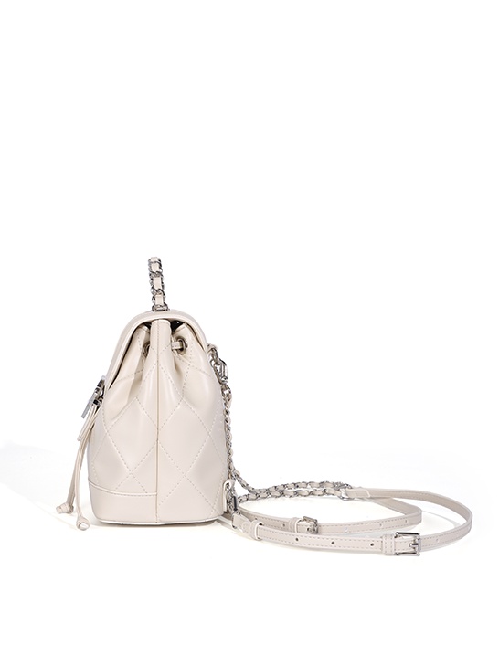 White Quilted Mini Backpack with Heart Clasp