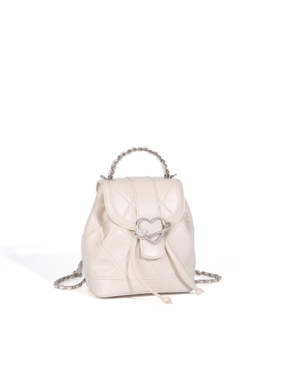 White Quilted Mini Backpack with Heart Clasp