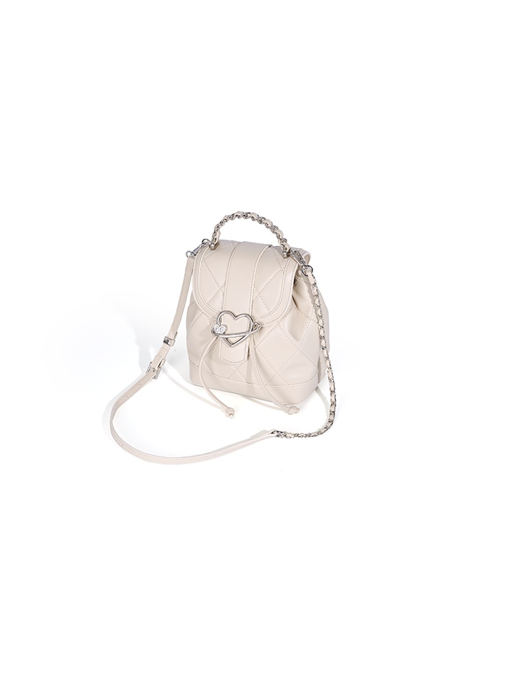 White Quilted Mini Backpack with Heart Clasp