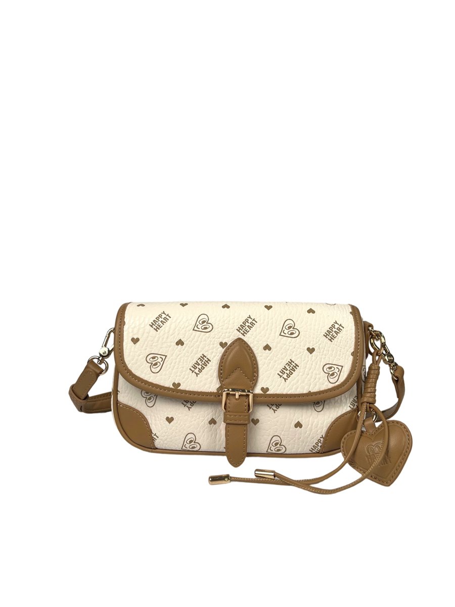 Printed Shoulder Bag with Heart Chamr