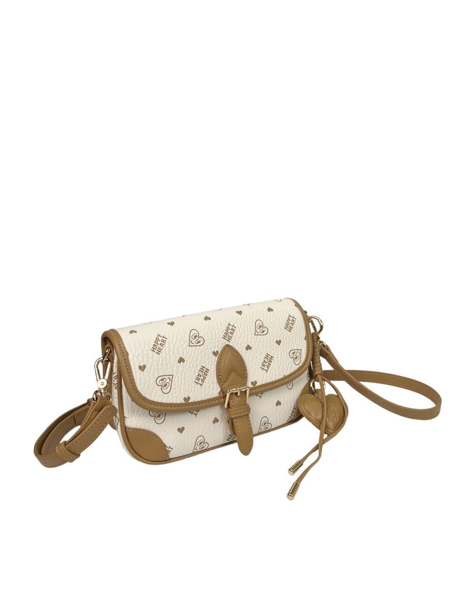 Printed Shoulder Bag with Heart Chamr