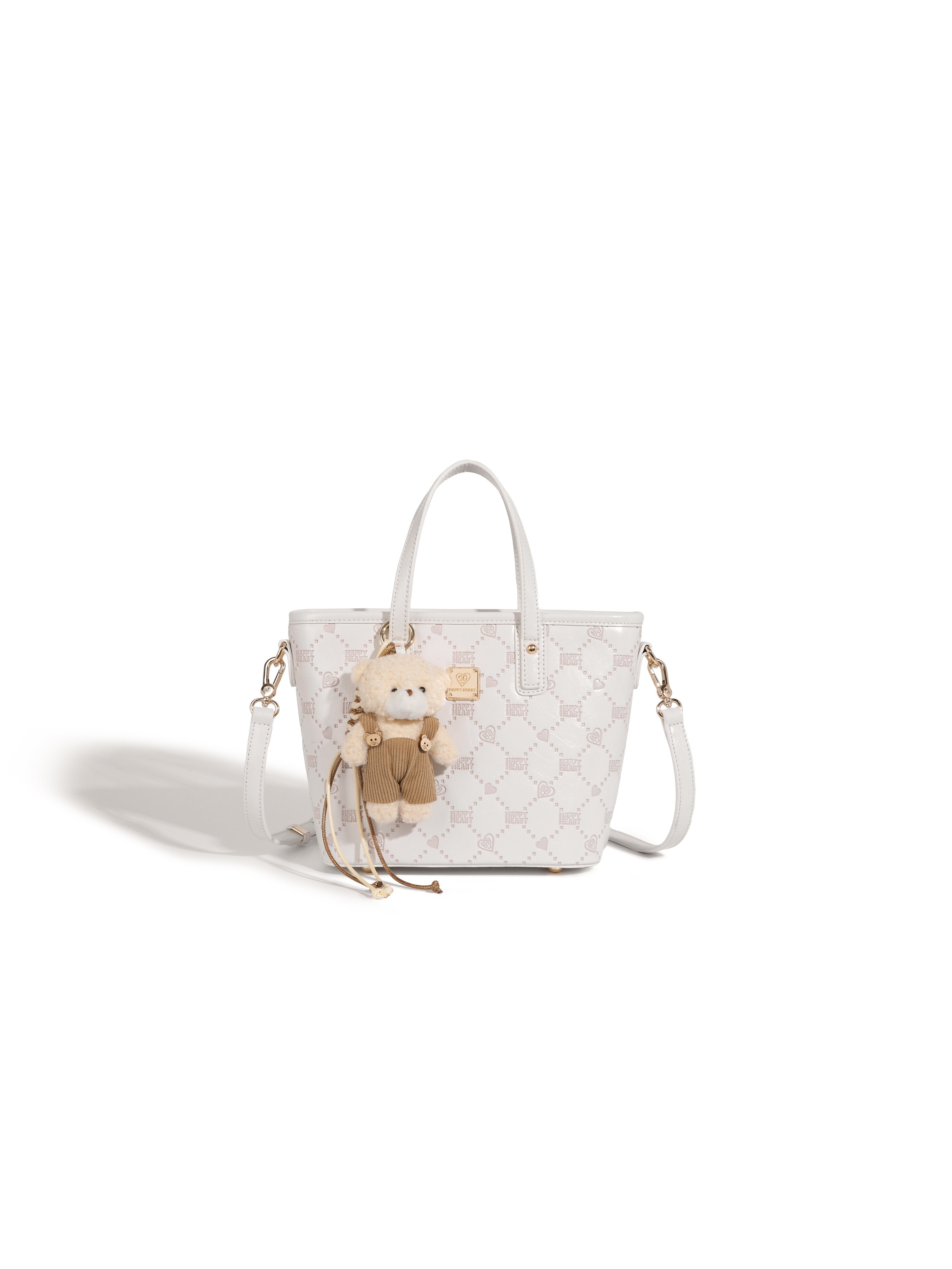 White Crossbody Bag with Bear Charm