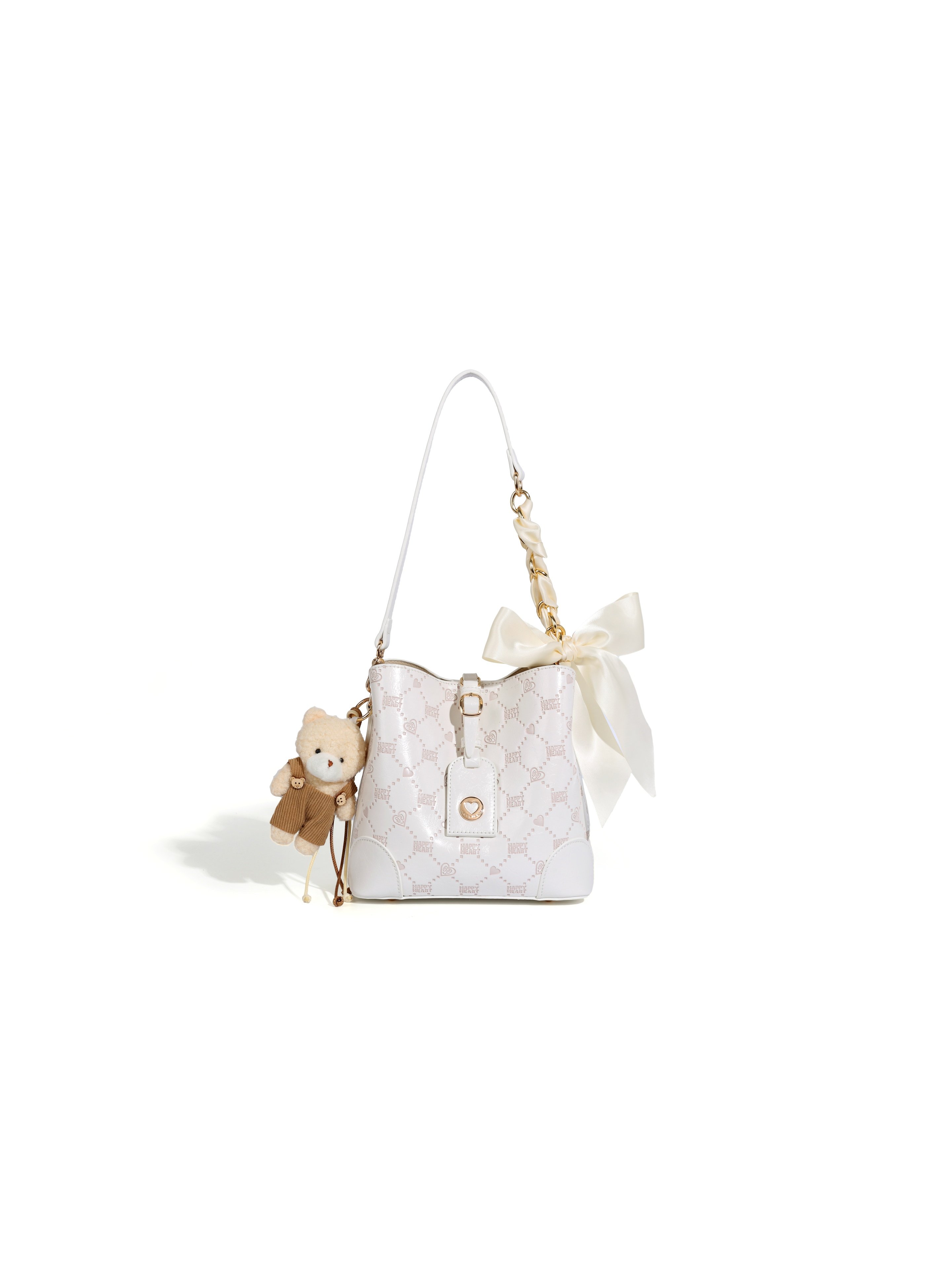 White Crossbody Bag with Charming Heart Pattern