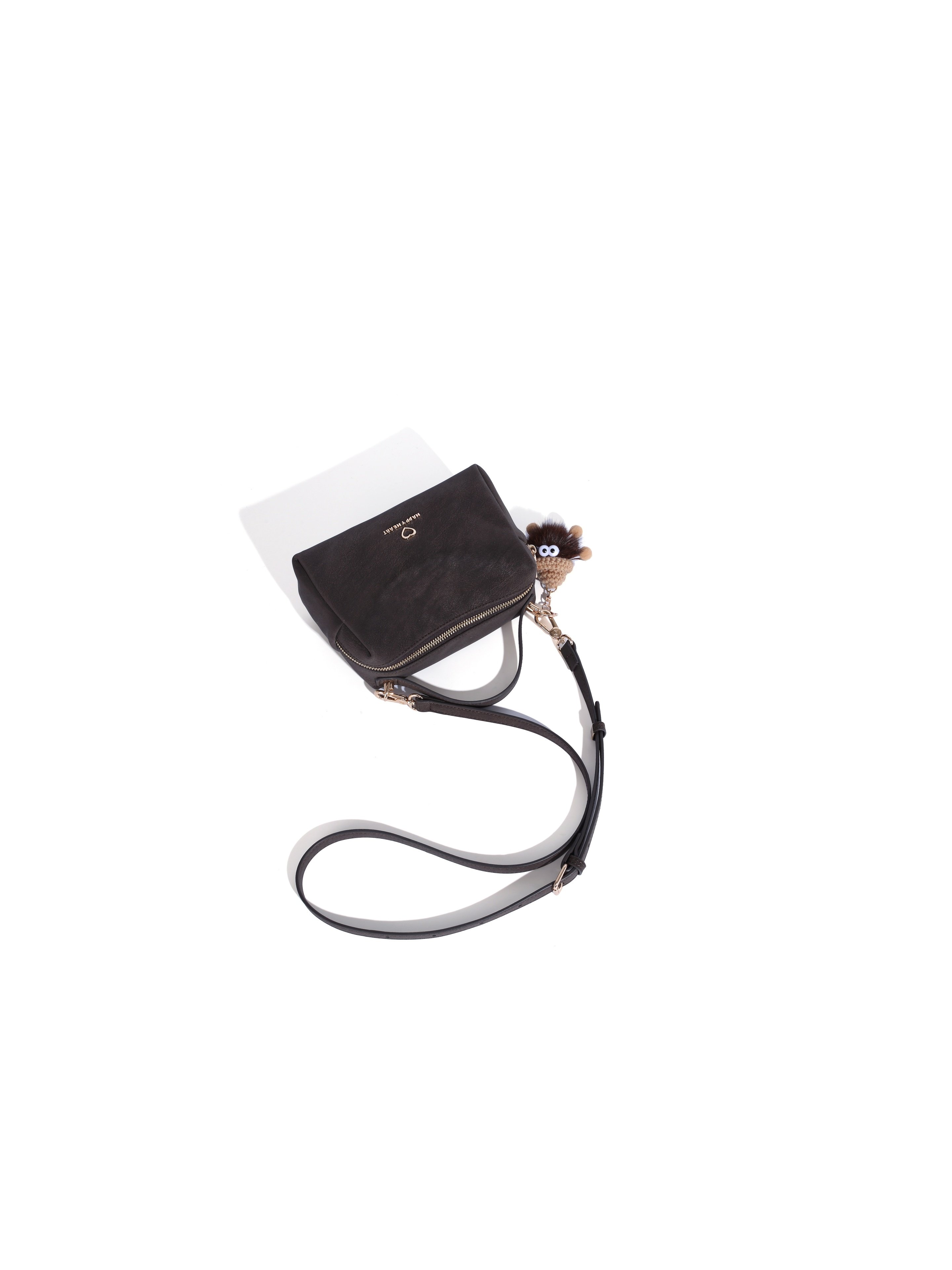 Coffee Brown Heart Design Crossbody Bag