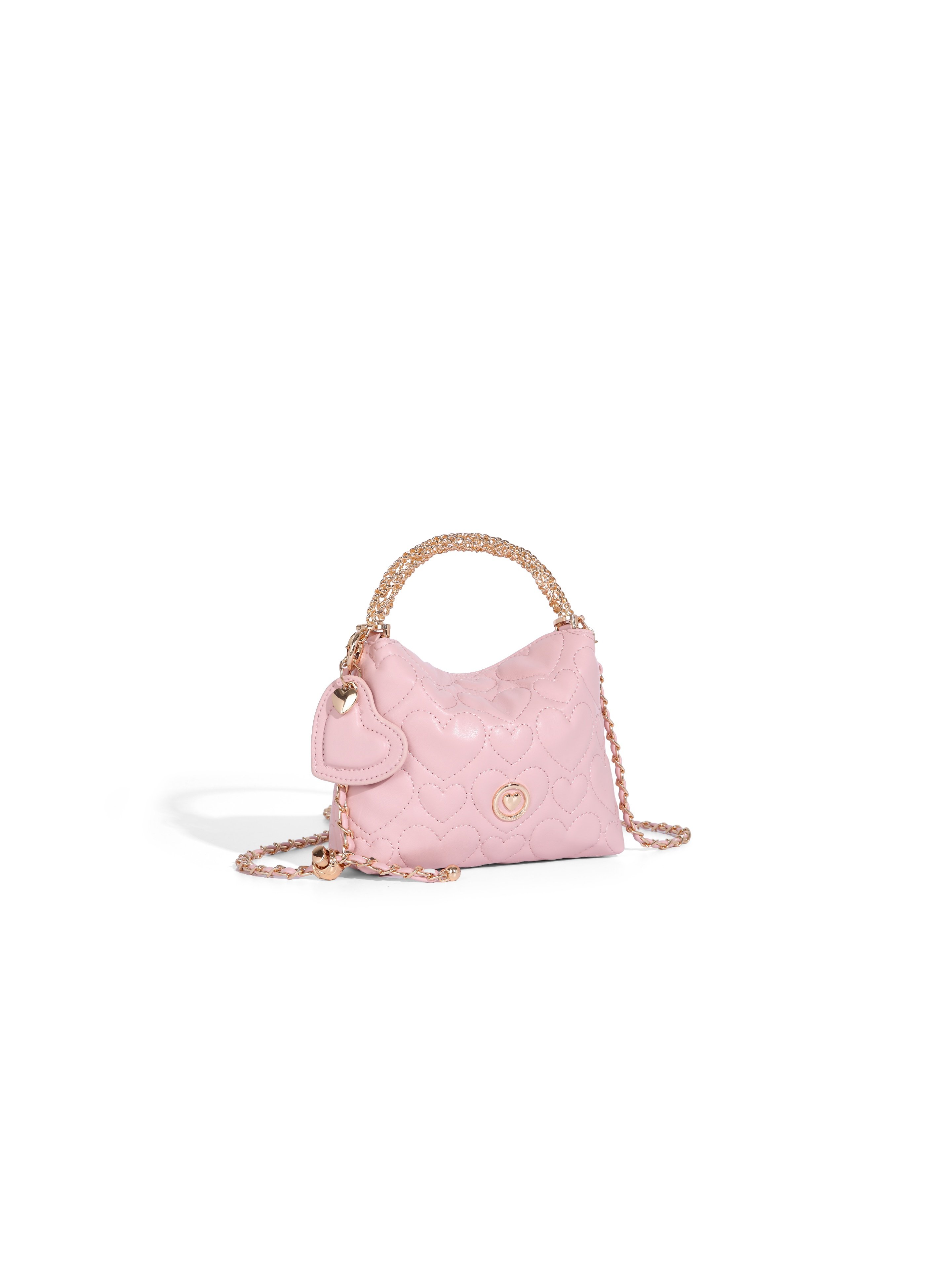 Pink Heart Quilted Crossbody Bag with Gold Chain