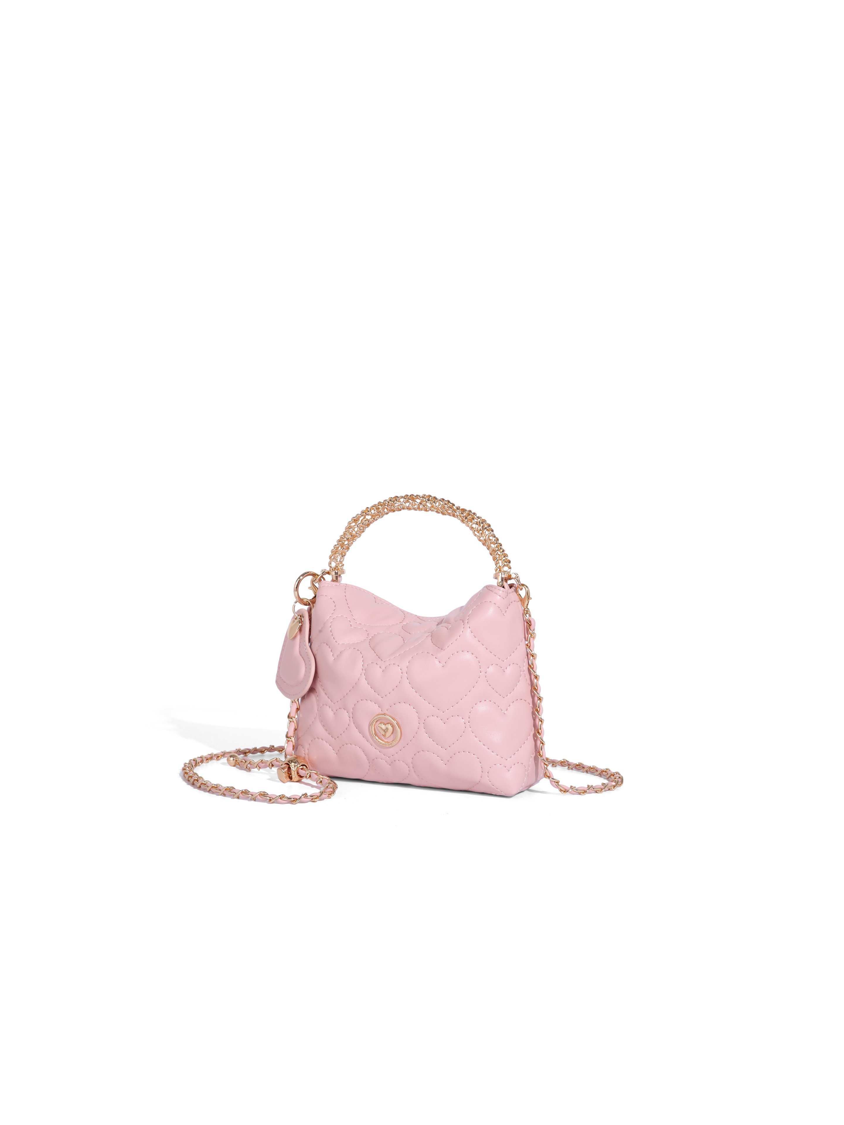 Pink Heart Quilted Crossbody Bag with Gold Chain