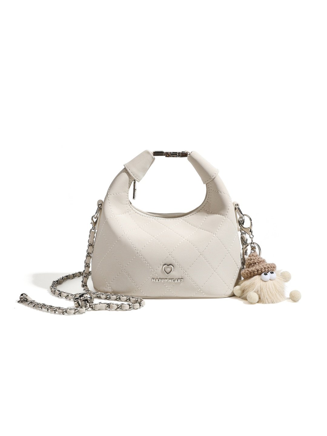 Beige Quilted Crossbody Bag with Chain Strap