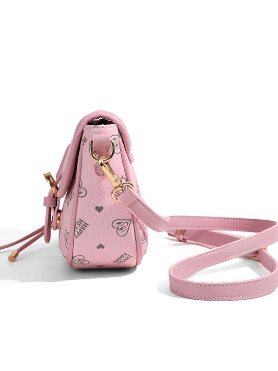 Pink Happy Heart Print Crossbody Bag