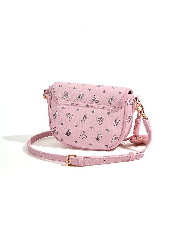 Pink Happy Heart Print Crossbody Bag