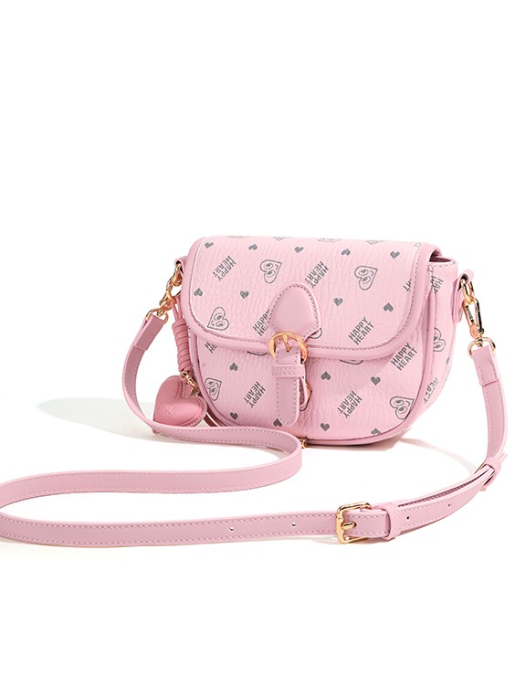 Pink Happy Heart Print Crossbody Bag