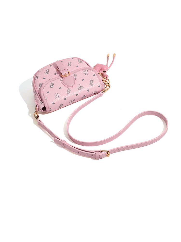 Pink Happy Heart Print Crossbody Bag