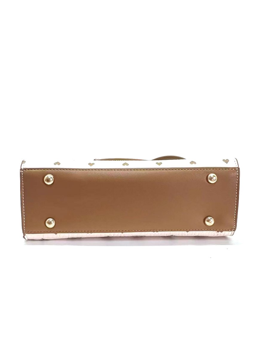 Beige Printed Crossbody Bag with Heart Charm