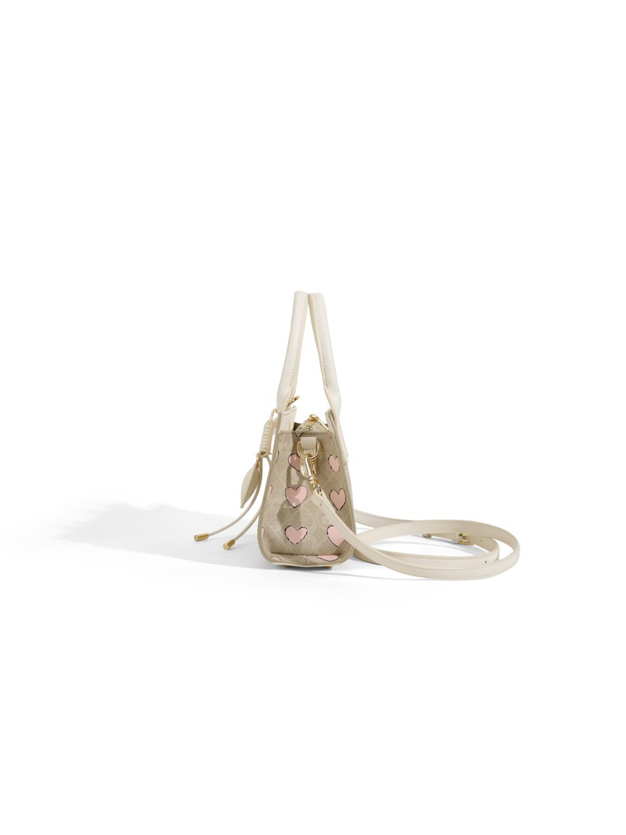 Beige Heart Print Crossbody Bag