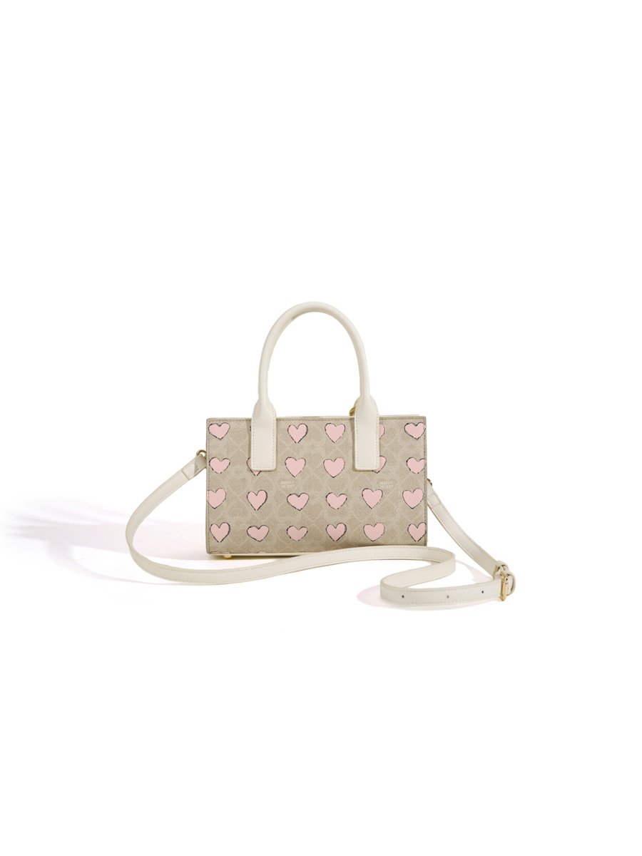 Beige Heart Print Crossbody Bag