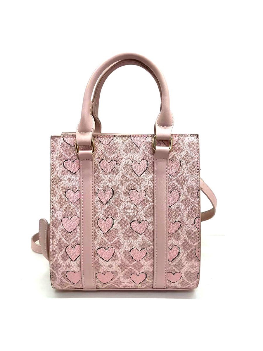 Pink Printed Crossbody Bag with Plush Charm