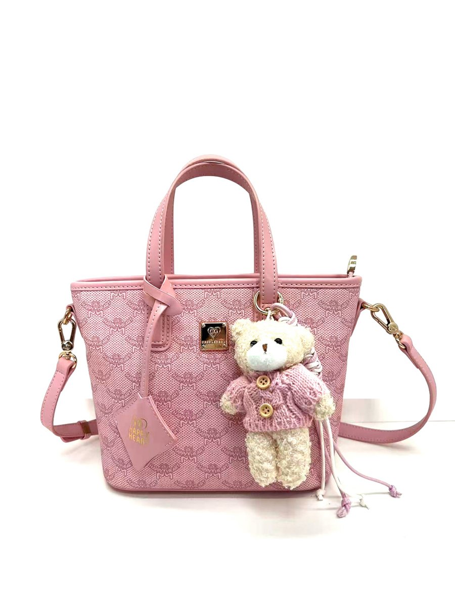Pink Printed Crossbody Bag with Plush Charm