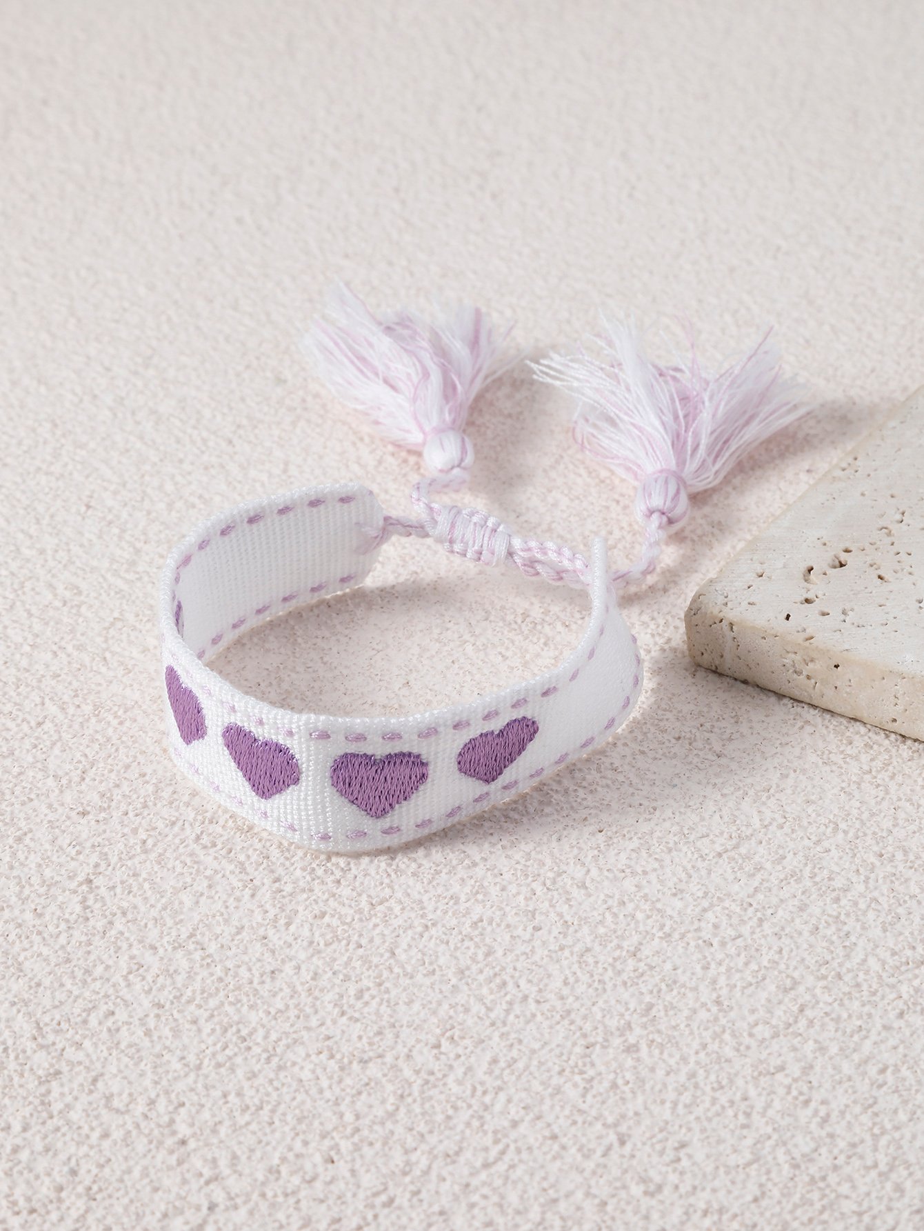 Multi-Colored Heart Embroidered Bracelet