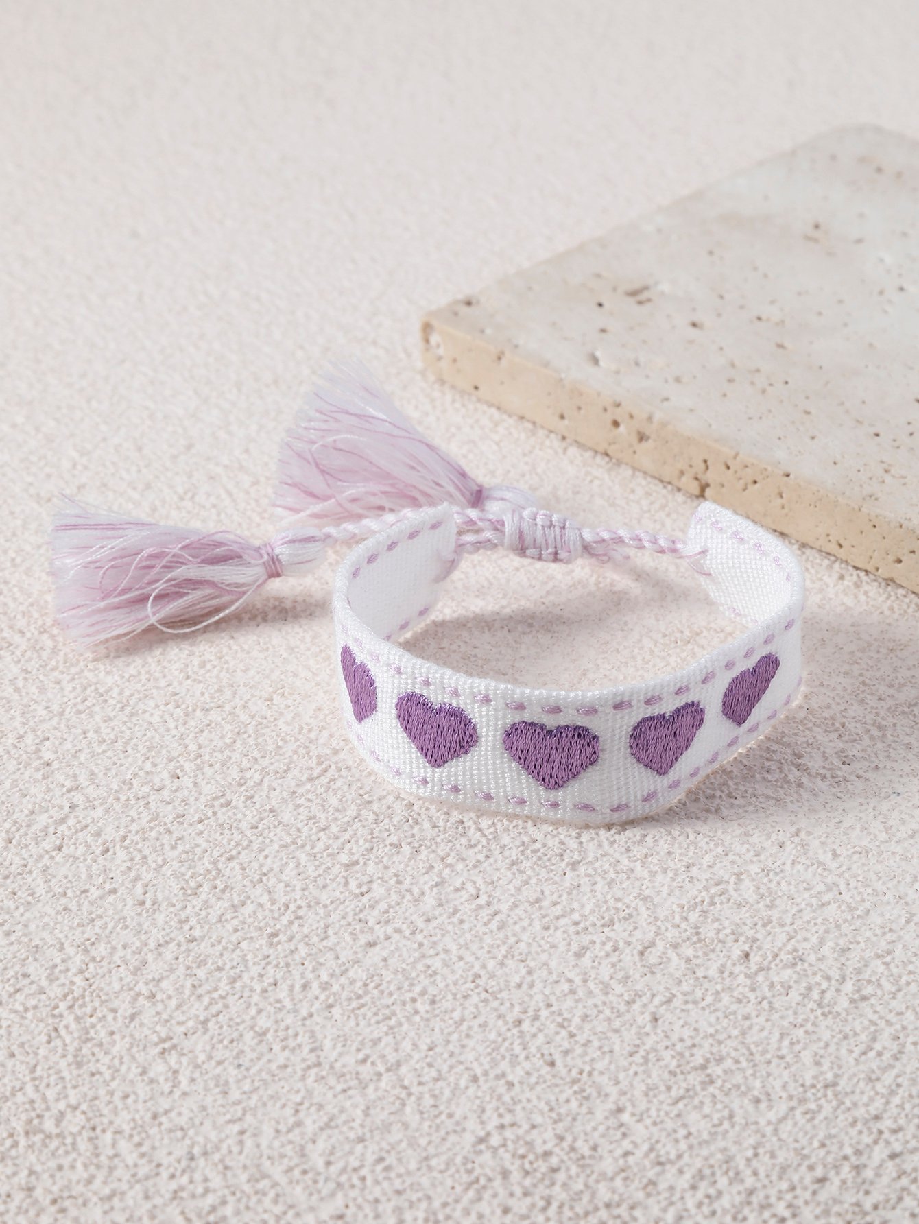 Multi-Colored Heart Embroidered Bracelet