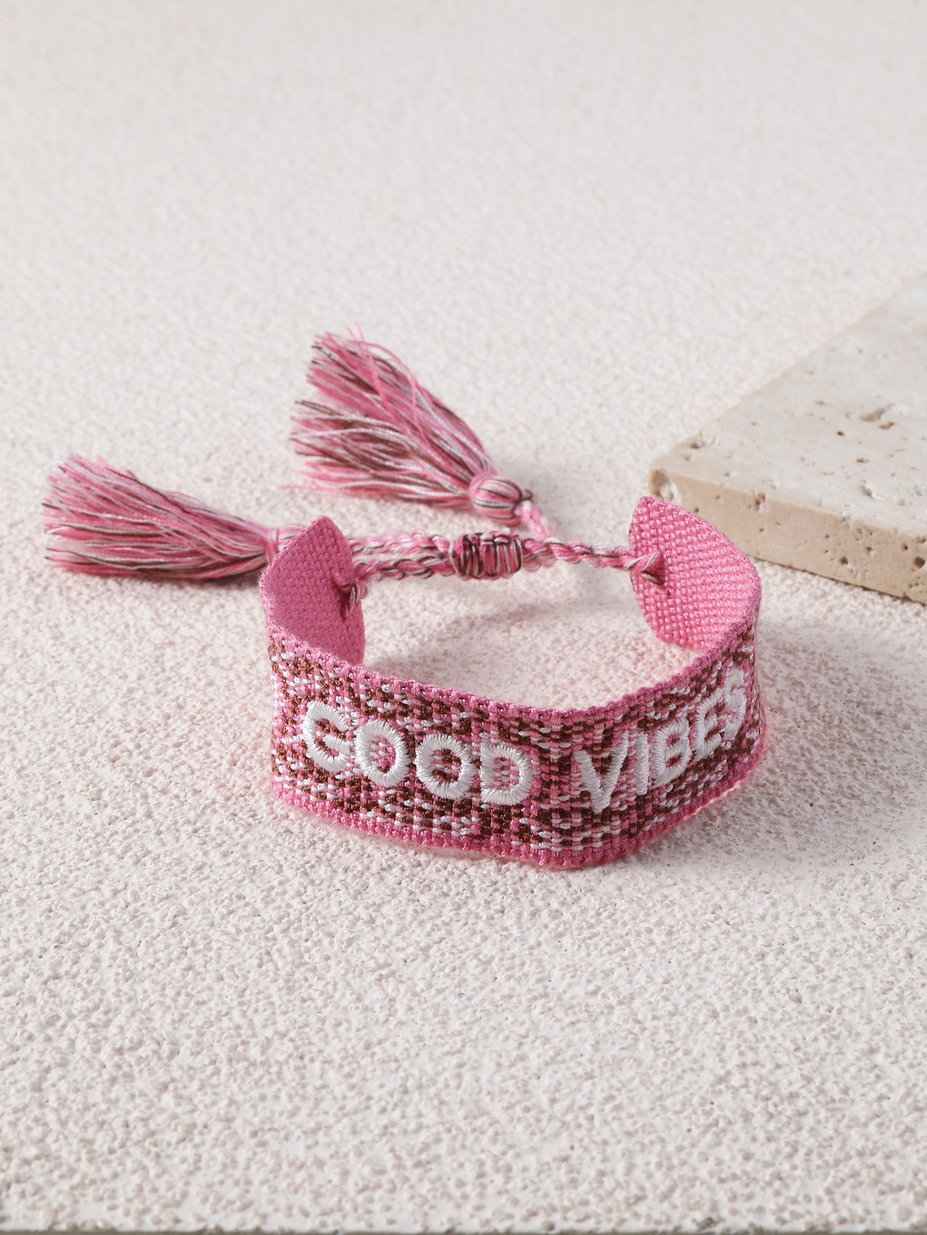 Embroidered Good Vibes Bangle Bracelet