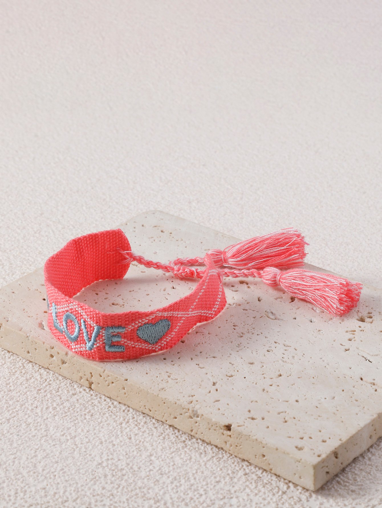 Embroidered LOVE Bracelet with Tassels