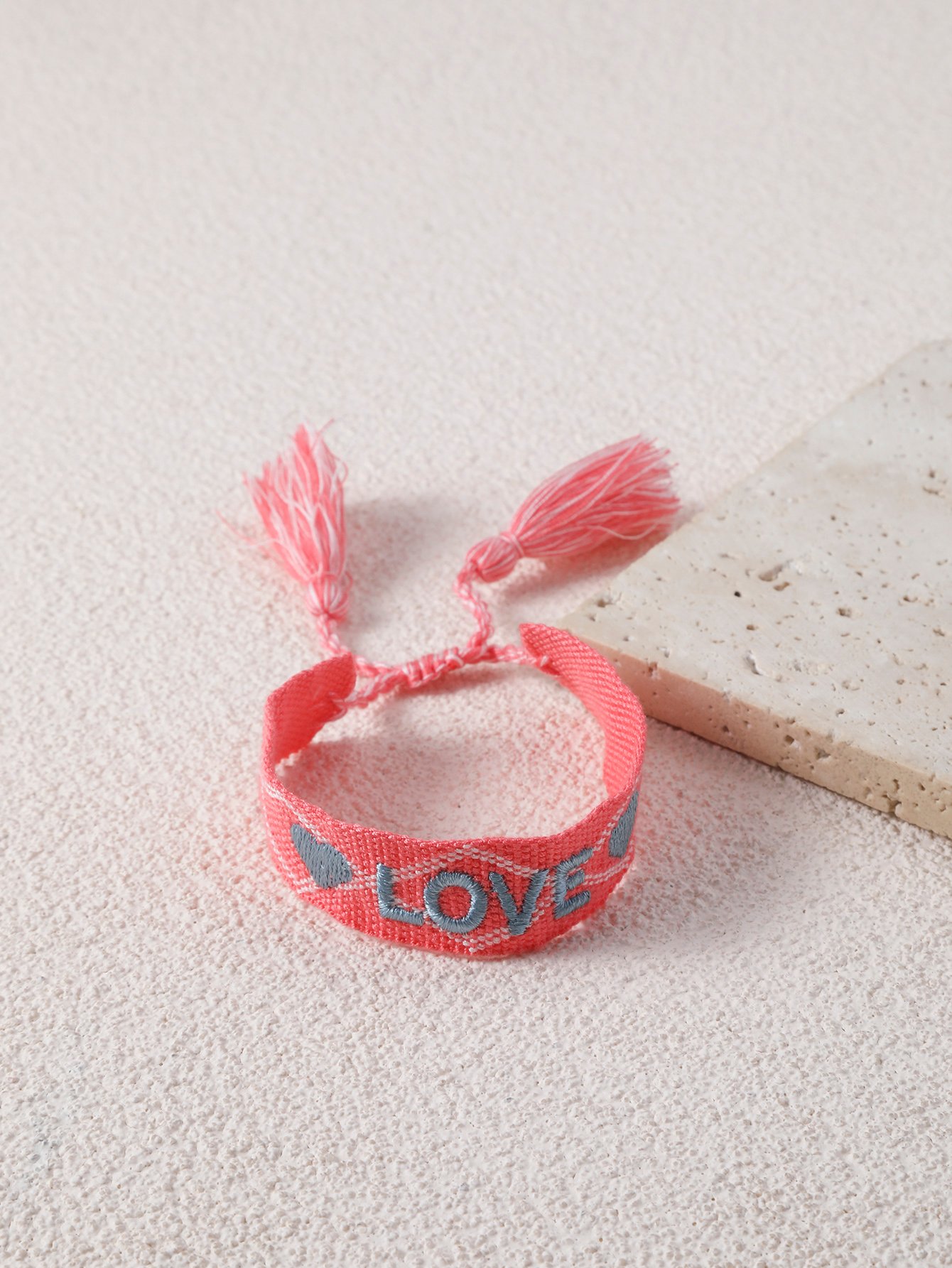 Embroidered LOVE Bracelet with Tassels
