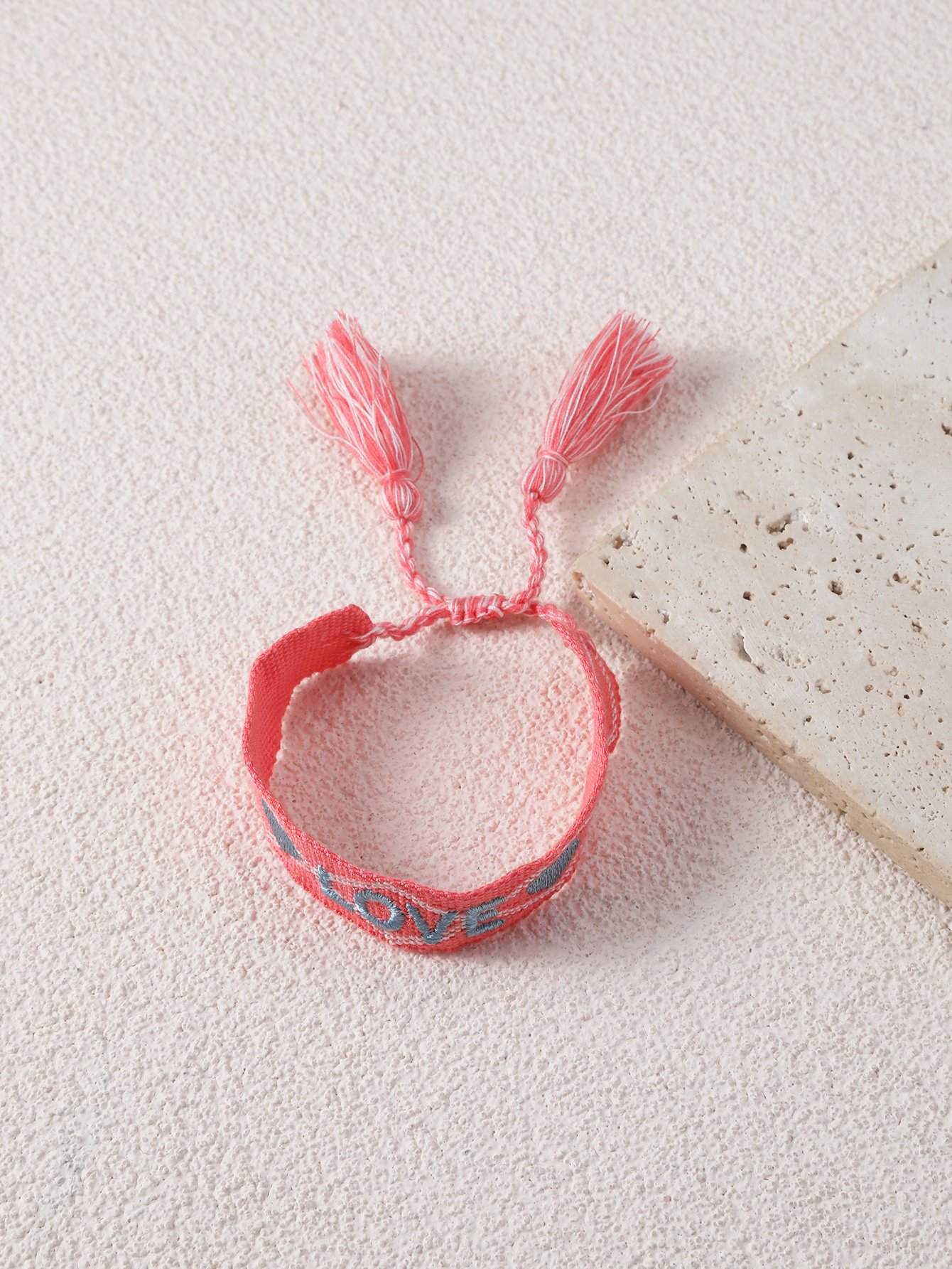 Embroidered LOVE Bracelet with Tassels