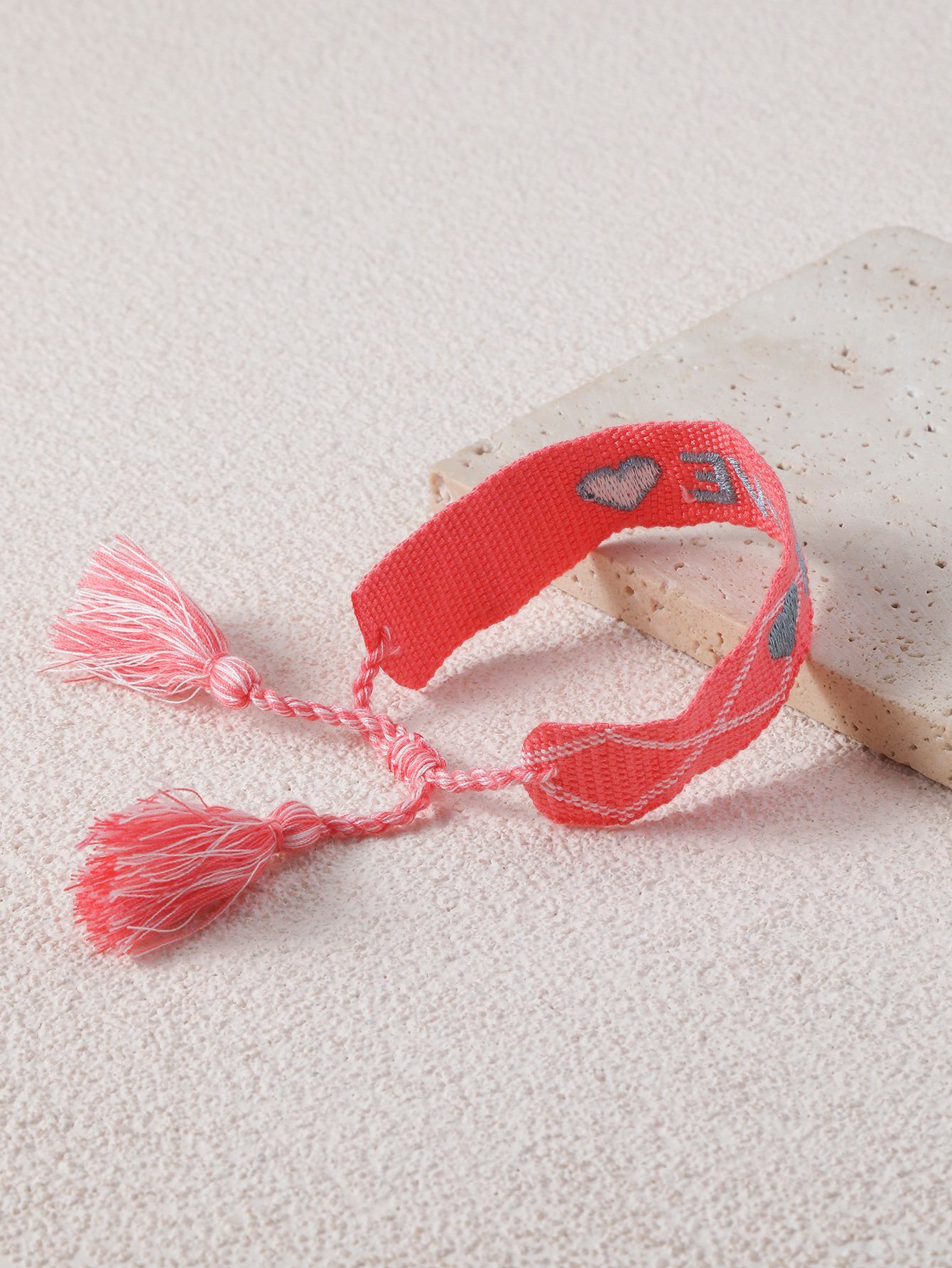 Embroidered LOVE Bracelet with Tassels