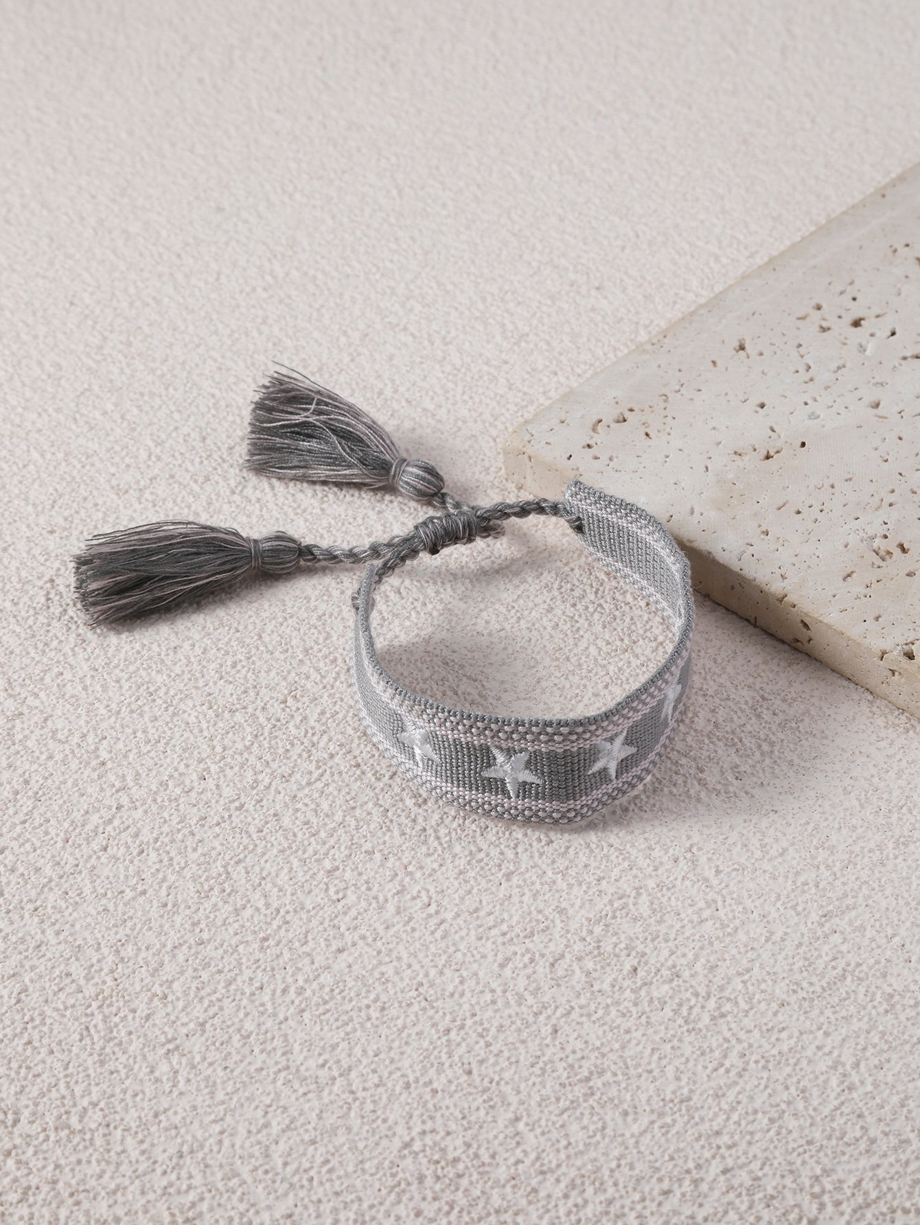 Star Embroidered Stretch Bracelet with Tassels