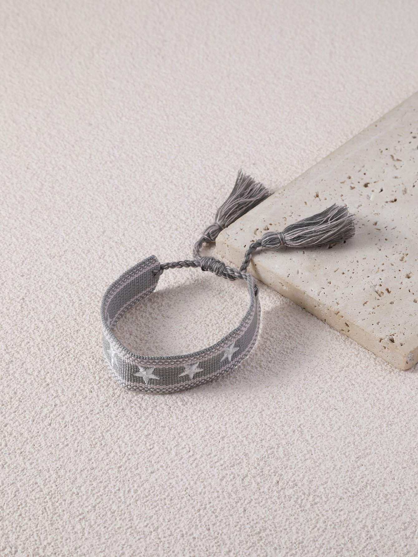 Star Embroidered Stretch Bracelet with Tassels